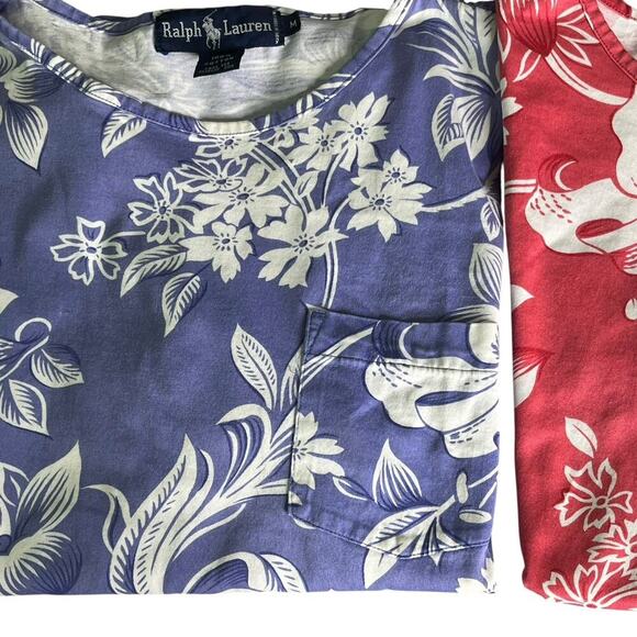 Vintage Ralph Lauren Lot of 2 Pocket Tee Size M 100% Cotton Floral Pink Purple - Picture 10 of 12